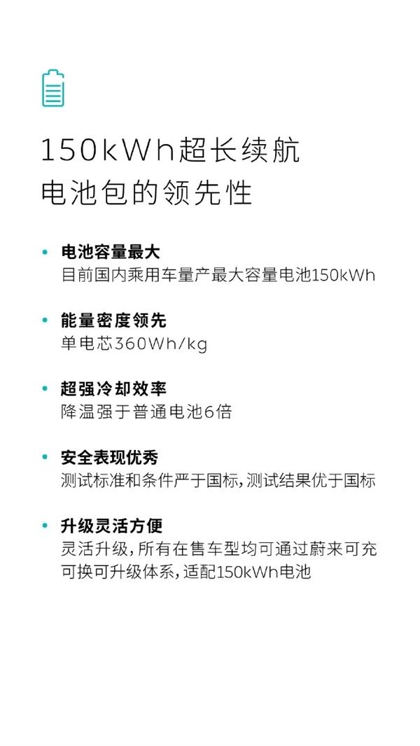 蔚来150度电池包升级方案公布:6月1日上线 日租最低100元