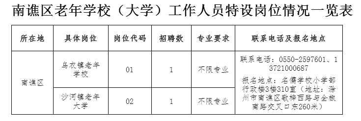 2024年安徽滁州南谯区老年学校(大学)工作人员特设岗位招聘公告